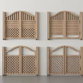Wooden Double Gates Featuring Four Different Designs Arched Tops And Lattice Patterns 3d model