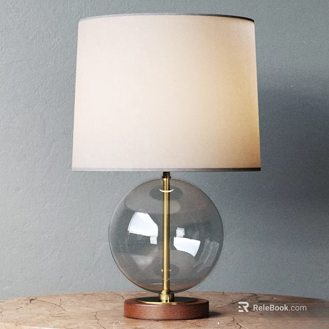 Modern Table Lamp with Square Beige Lampshade and Transparent Glass Spherical Base Gold Metal Stand 3d model 
