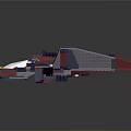 3D Spacecraft Model With Red Blue Purple Components And Illuminated Lights