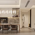 Modern Dining And Living Room Interior With Pendant Lights Dining Table Chairs And Decorative Artwork