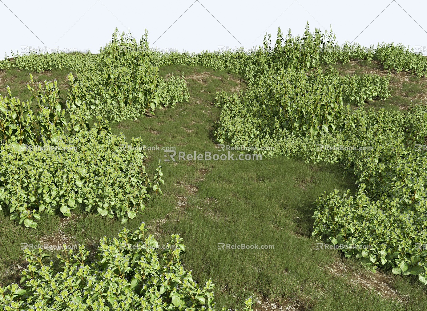 Modern Grassland Shrub Grass Green Plant Shrub Plant Pile Landscape Tree 3d model