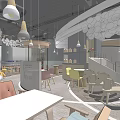 Modern Restaurant Interior Design With Colorful Chairs Tables And Pendant Lights