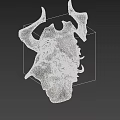 Mythical Creature Character With Intricate Horned Head Fangs And Red Organs In Detailed Fantasy Design