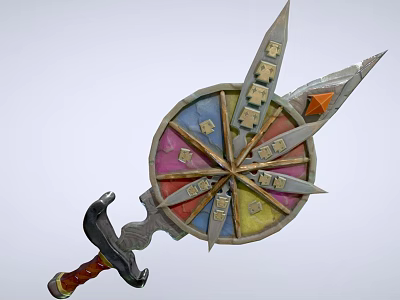 Colorful Circular Multi Blade Weapon With Decorative Handle And Sharp Edges 3d model