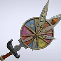 Colorful Circular Multi Blade Weapon With Decorative Handle And Sharp Edges