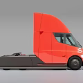 Red Tesla Semi Electric Truck With Streamlined Front Design And Modern Look