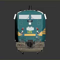 Teal Model Train With Yellow And Silver Stripes And Detailed Design
