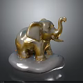 Glossy Golden Elephant Figurine As Home Furniture Decor With Silver Base