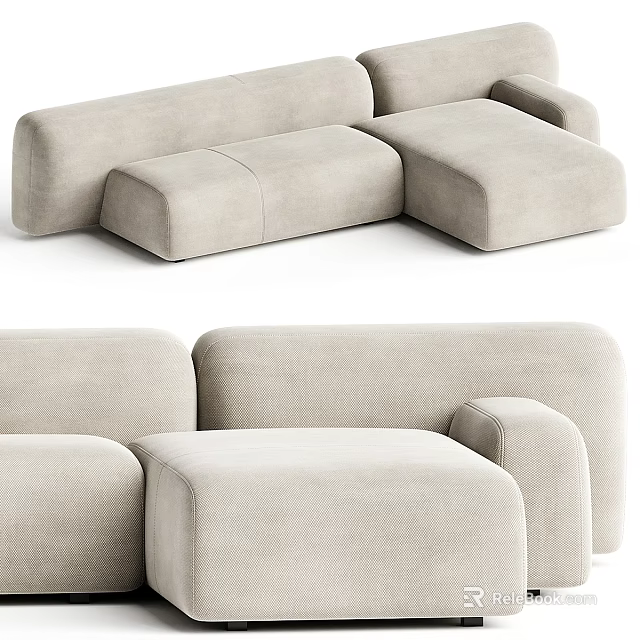 Modern Sectional Sofa With Light Beige Fabric And Comfortable Modular Seats 3d model