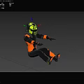Man In Black And Orange Gear With Green Helmet In Riding Stance