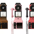 Vintage Dial Telephones in Brown Pink Red with Local Call Labels and Coiled Cords
