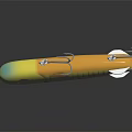 Yellow Fishing Lure With Stripes And Metal Hooks Shiny Surface For Angling