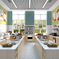 Modern School Cafeteria Interior With Bright Lighting Clean Countertops And Food Displays