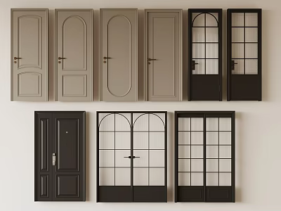 Hinged Doors With Various Modern Designs Glass And Wooden Panels For Home Interior 3d model