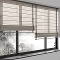 Modern Linen Roman Blinds Installed on Window with Natural Light and Forest View
