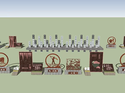 Traditional Cultural Display Installation With Stone Plaques And Illustration Panels 3d model
