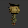 Halloween Themed Pumpkin Figure In Military Uniform With Cap And Lantern