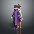 Two Animated Characters Standing In Purple And Light Colored Outfits With Ponytail Hairstyle