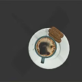 Green Coffee Cup on White Saucer with Hot Coffee on Dark Background with Smoke Effect
