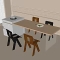 Modern Dining Table and Chair Combination Island Table Single Chair 3d model