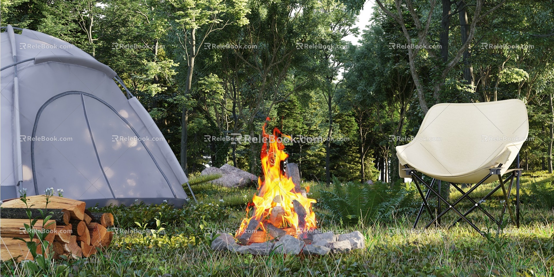 Outdoor Grass Camping Bonfire 3d model