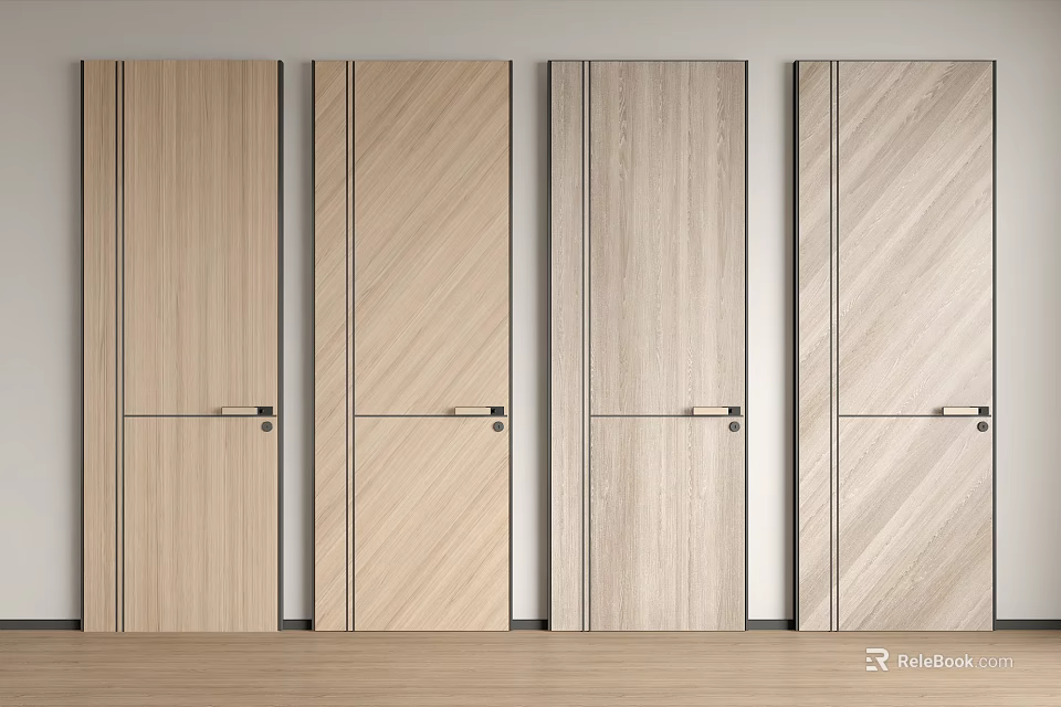 Modern Wooden Hinged Doors Design With Textured Surfaces And Sleek Handles 3d model 