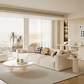 Light toned Modern Living Room Interior With Beige Sofa Round Coffee Table Plants And Light Rug