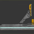 Mechanical Gate Design Featuring Yellow Mechanical Arms Gray Platform Blue Illuminated Stripes And Surface Patterns