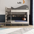 Kids Room Bunk Bed With Bookshelf Drawers And Stuffed Toys