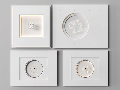 White Ceiling Design With Various Patterns And Recessed Lighting Features 3d model