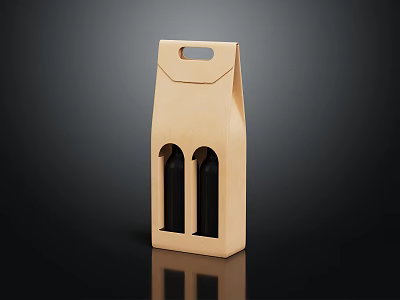 Brown Paper Wine Carrier With Handle For Two Black Bottles 3d model