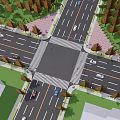 Municipal Road Intersection With Vehicles Zebra Crossings Green Belts And Sidewalks