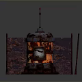 Rusted Industrial Equipment With Glowing Interior Metal Enclosure And Red Top Rod