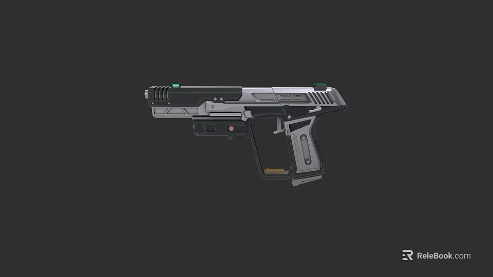 Futuristic Weapon Gun With Metallic Body And Green Accent Lights 3d model 