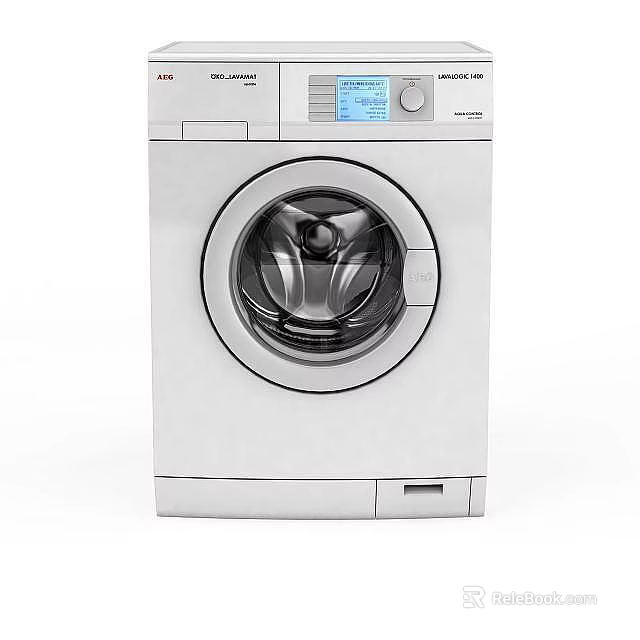 White Front Load Washing Machine With Digital Display And Control Panel 3d model