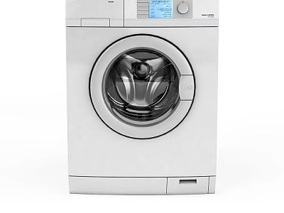 White Front Load Washing Machine With Digital Display And Control Panel 3d model