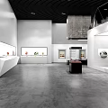 Modern Cultural Center Exhibition Space With Display Stands And Wall Decorative Patterns