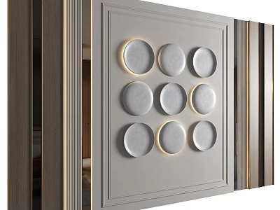 Modern Bedroom Accent Wall With Illuminated Circular Decor And Light Gray Finish 3d model