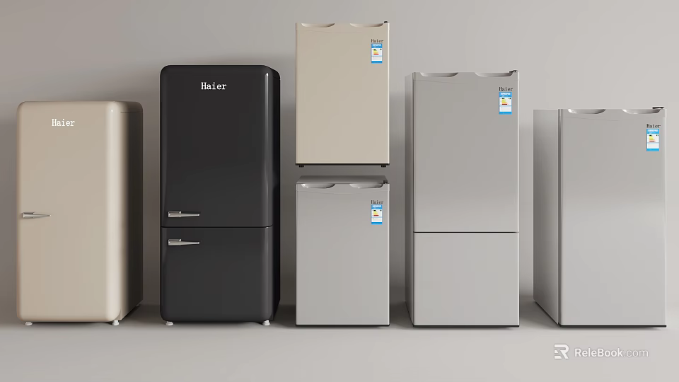 Various Refrigerators And Freezers In Different Colors And Styles On 3d model 