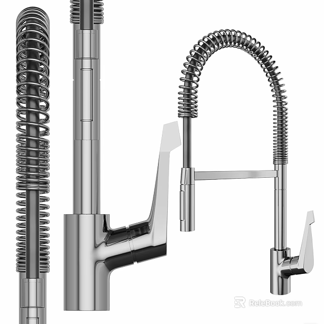 Modern Kitchen Faucet with Stainless Steel Spring Coil and Flexible Spout Design 3d model 