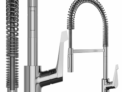 Modern Kitchen Faucet with Stainless Steel Spring Coil and Flexible Spout Design 3d model