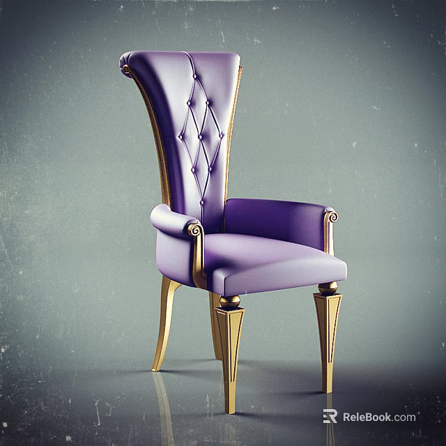 Purple Accent Chair With Gold Accents Diamond Tufted Backrest And Armrests 3d model 
