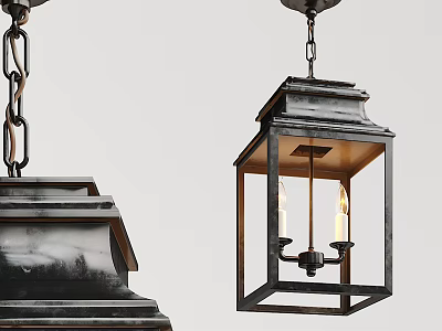 Vintage Metal Lantern Chandelier With Chain Hanging And Candle Design For Home Decor 3d model