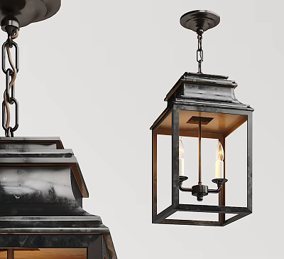 Vintage Metal Lantern Chandelier With Chain Hanging And Candle Design For Home Decor 3d model