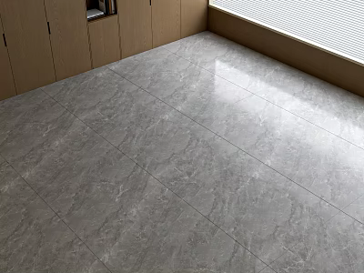 Gray Marble Pattern Floor Tiles In Modern Interior With Cabinets And Window 3d model