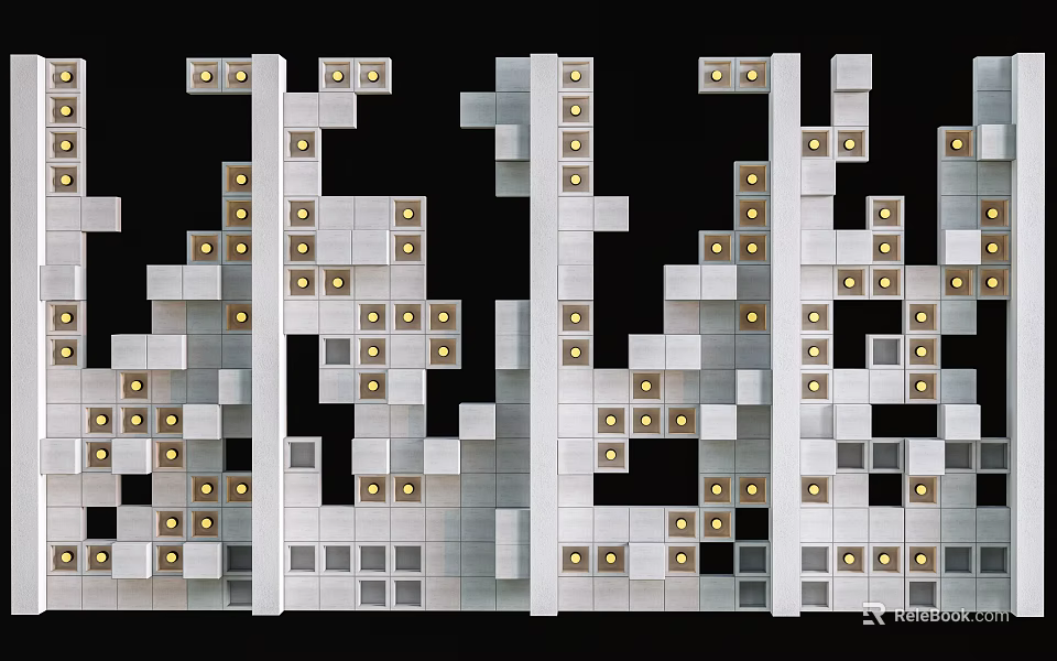 Geometric Modern Partition Design With Square Blocks And Integrated Lighting 3d model