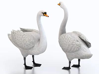 Two Decorative White Swan Figurines With Yellow Beaks And Black Feet Facing Each Other 3d model
