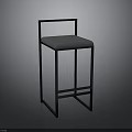 Modern Bar Stool With Black Metal Frame And Gray Cushion Seat