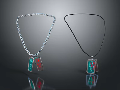 Two Fashionable Necklaces With Colorful Dog Tag Pendants Silver Chain And Black Cord 3d model