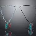 Two Fashionable Necklaces With Colorful Dog Tag Pendants Silver Chain And Black Cord